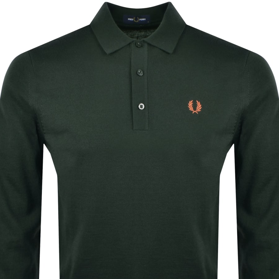 Fred Perry Long Sleeve Knitted Polo Night Green Size Size XL